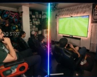 Gamers playing in the lounge
